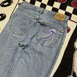 Vintage Gap Baggy Jeans Custom Embroidered Y2K Denim Size 32x32 Jellyfish Light